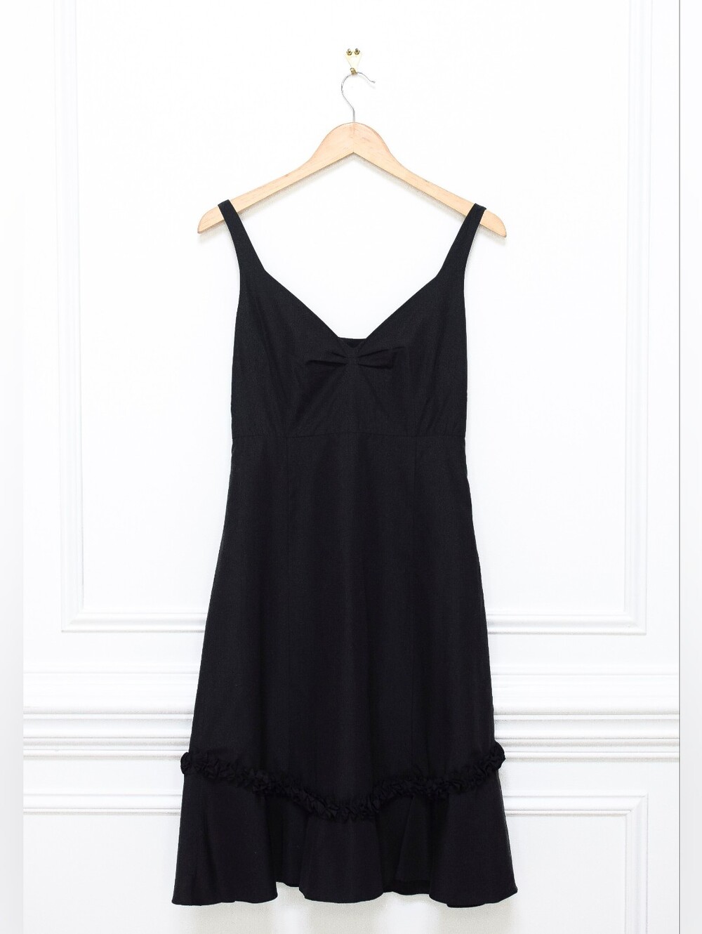 Anthropologie Odille Silk Rosette Dress Black A-Line Sz 6 LBD Y2K Dark Coquette